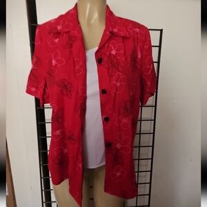 Vibrant Red Floral Men's Casual Shirt